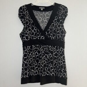 Vintage 90s y2k Apt 9 Geometric babydoll top‎ Size Large Black White Stretch